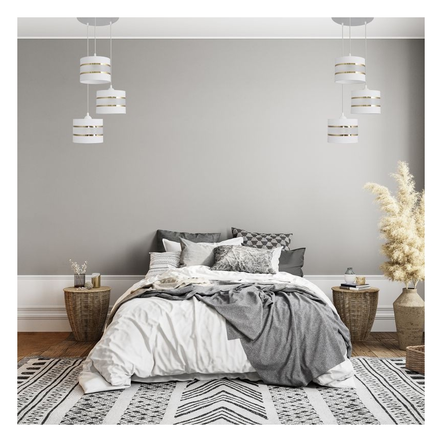 Ljuskrona med upphängningsrem HELEN 3xE27/15W/230V vit/gyllene