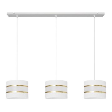 Ljuskrona med upphängningsrem HELEN 3xE27/15W/230V vit/gyllene