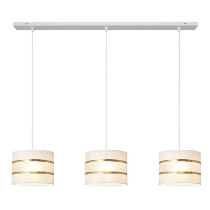 Ljuskrona med upphängningsrem HELEN 3xE27/15W/230V vit/gyllene