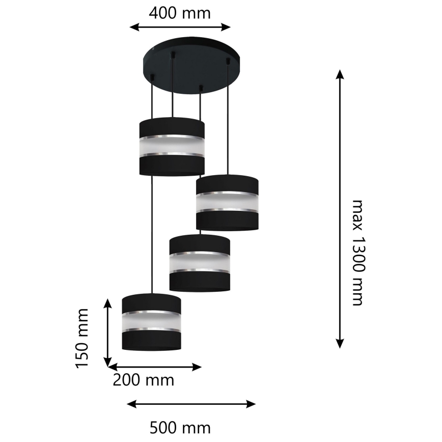 Ljuskrona med upphängningsrem  HELEN 4xE27/15W/230V svart 