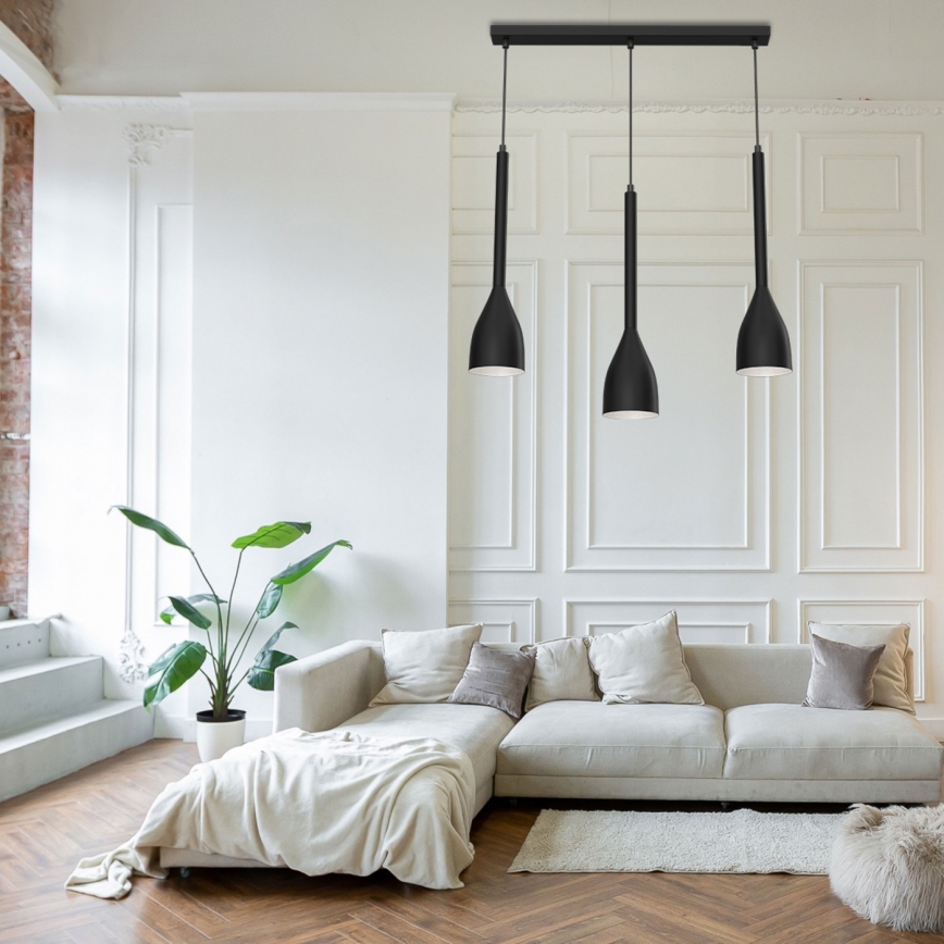 Ljuskrona med upphängningsrem ISTAPPAR 3xE27/60W/230V svart