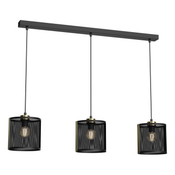 Ljuskrona med upphängningsrem KAGA 3xE27/60W/230V svart/gyllene