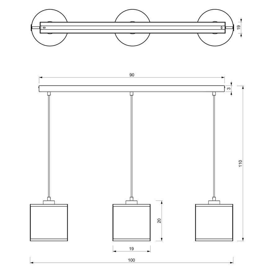 Ljuskrona med upphängningsrem KAGA 3xE27/60W/230V svart/gyllene