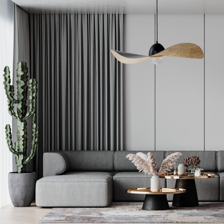 Ljuskrona med upphängningsrem KAPELLO 1xE27/60W/230V diameter 76 cm svart/gyllene