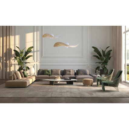 Ljuskrona med upphängningsrem KAPELLO 1xE27/60W/230V diameter 76 cm vit/gyllene