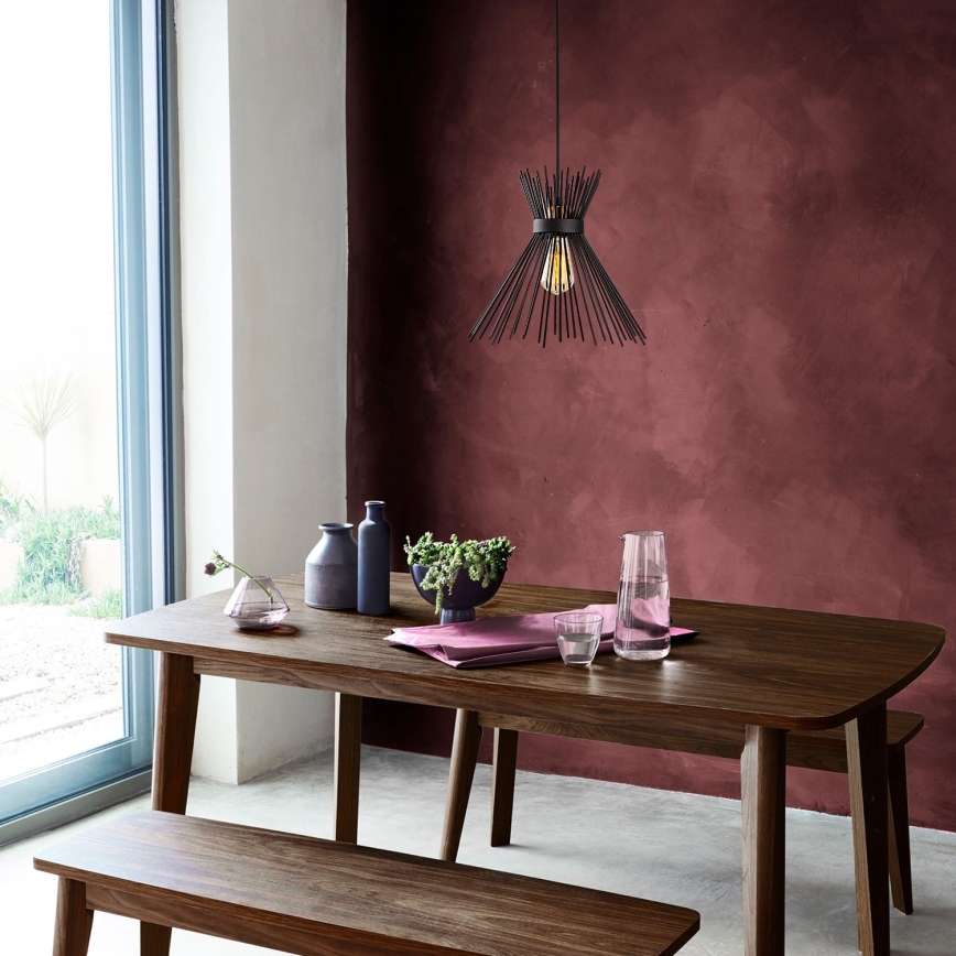 Ljusskrona med upphängningsrem  KIRPI 1xE27/40W/230V svart 