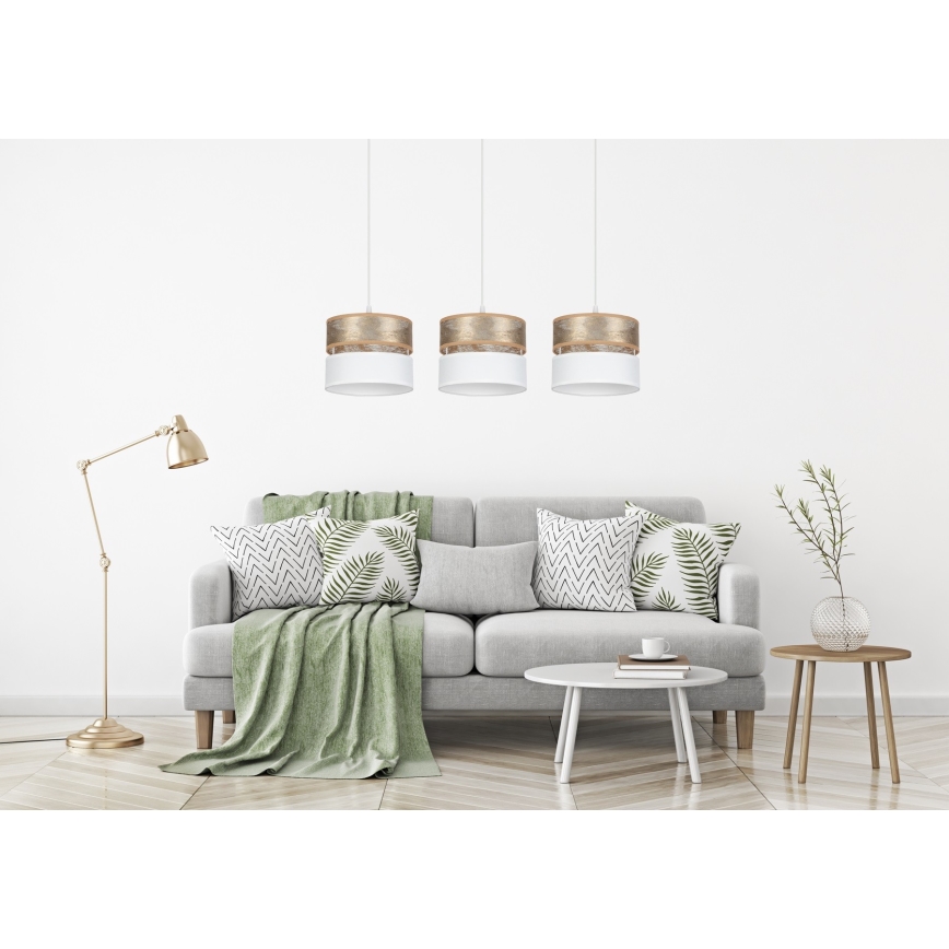 Ljuskrona med upphängningsrem LIMA 3xE27/60W/230V gyllene/vit