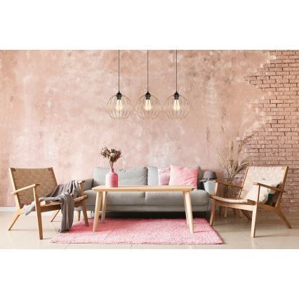 Ljuskrona med upphängningsrem MATT 3xE27/60W/230V svart/gyllene