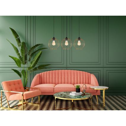 Ljuskrona med upphängningsrem MATT 3xE27/60W/230V svart/koppar