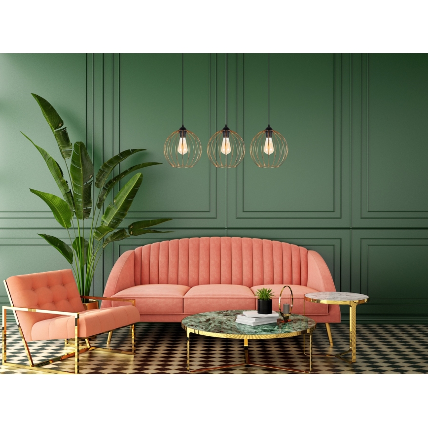 Ljuskrona med upphängningsrem MATT 3xE27/60W/230V svart/koppar