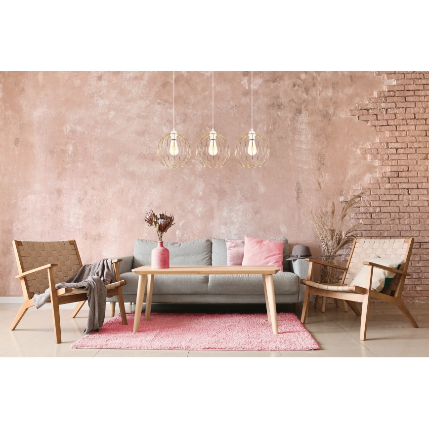 Ljuskrona med upphängningsrem MATT 3xE27/60W/230V vit/gyllene