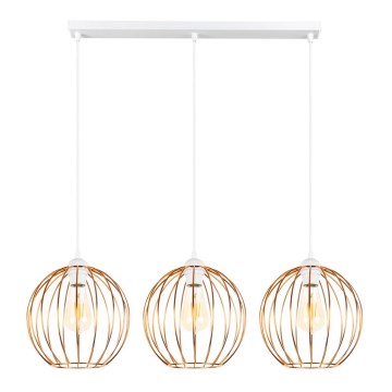 Ljuskrona med upphängningsrem MATT 3xE27/60W/230V vit/koppar