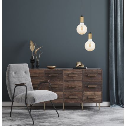 Ljuskrona med upphängningsrem MIROS 2xE27/60W/230V rund svart/gyllene