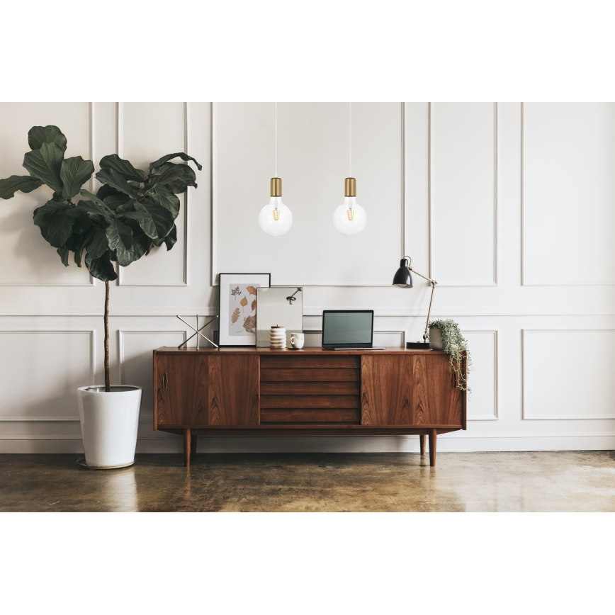 Ljuskrona med upphängningsrem MIROS 2xE27/60W/230V vit/gyllene