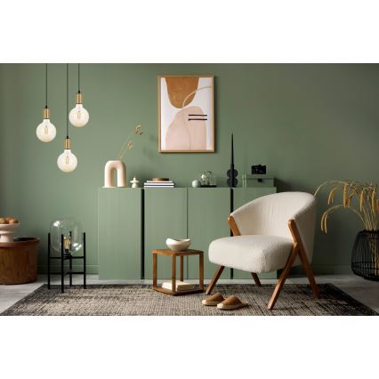 Ljuskrona med upphängningsrem MIROS 3xE27/60W/230V rund svart/gyllene