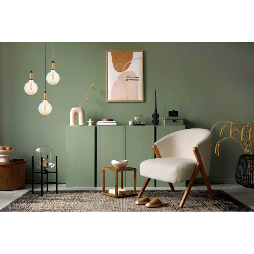 Ljuskrona med upphängningsrem MIROS 3xE27/60W/230V rund svart/gyllene