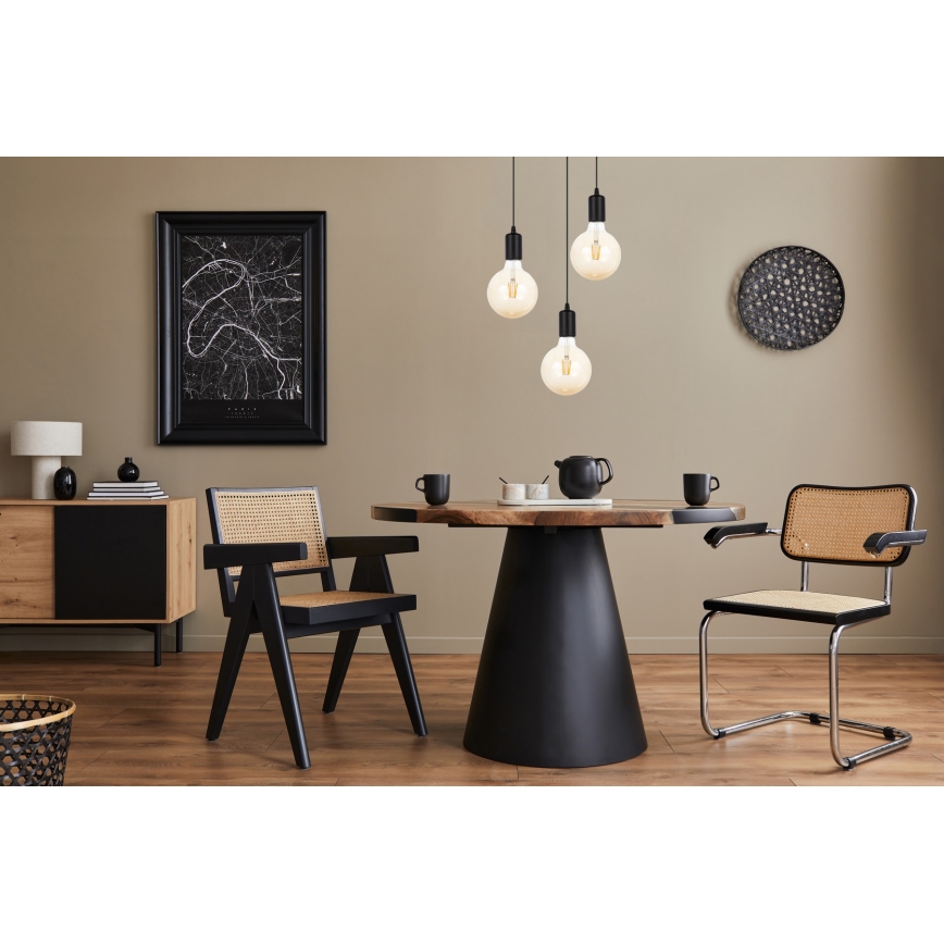 Ljuskrona med upphängningsrem MIROS 3xE27/60W/230V rund svart