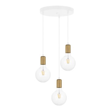 Ljuskrona med upphängningsrem MIROS 3xE27/60W/230V rund vit/gyllene