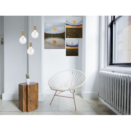 Ljuskrona med upphängningsrem MIROS 3xE27/60W/230V rund vit/gyllene