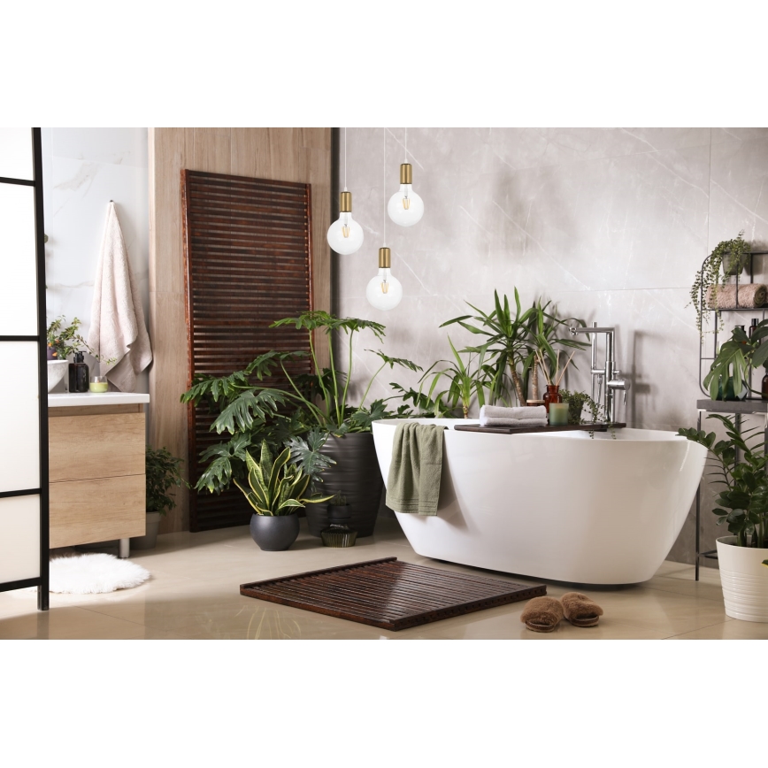 Ljuskrona med upphängningsrem MIROS 3xE27/60W/230V rund vit/gyllene