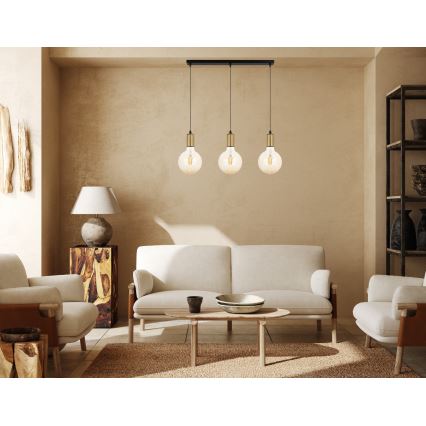 Ljuskrona med upphängningsrem MIROS 3xE27/60W/230V svart/gyllene