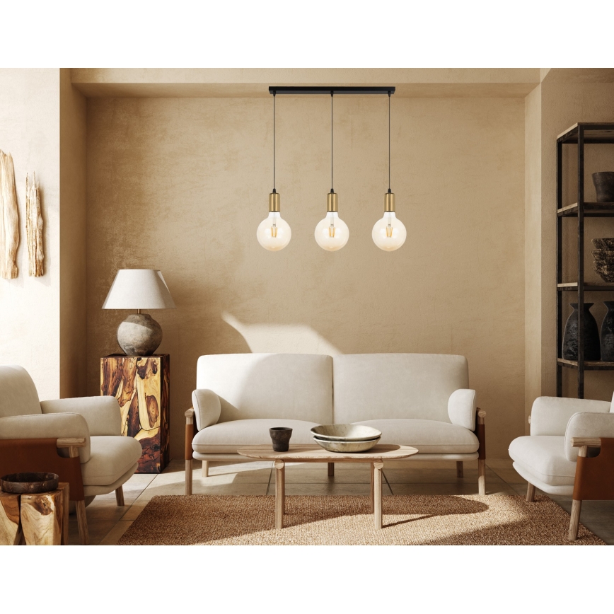 Ljuskrona med upphängningsrem MIROS 3xE27/60W/230V svart/gyllene