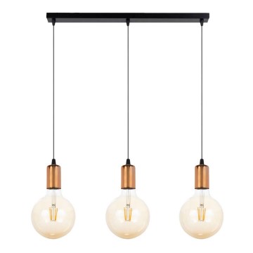 Ljuskrona med upphängningsrem MIROS 3xE27/60W/230V svart/koppar