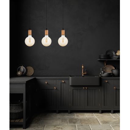 Ljuskrona med upphängningsrem MIROS 3xE27/60W/230V svart/koppar