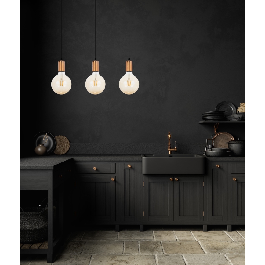 Ljuskrona med upphängningsrem MIROS 3xE27/60W/230V svart/koppar