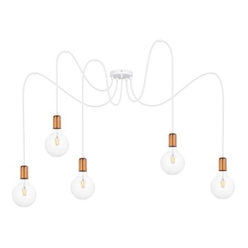 Ljuskrona med upphängningsrem MIROS 5xE27/60W/230V vit/koppar