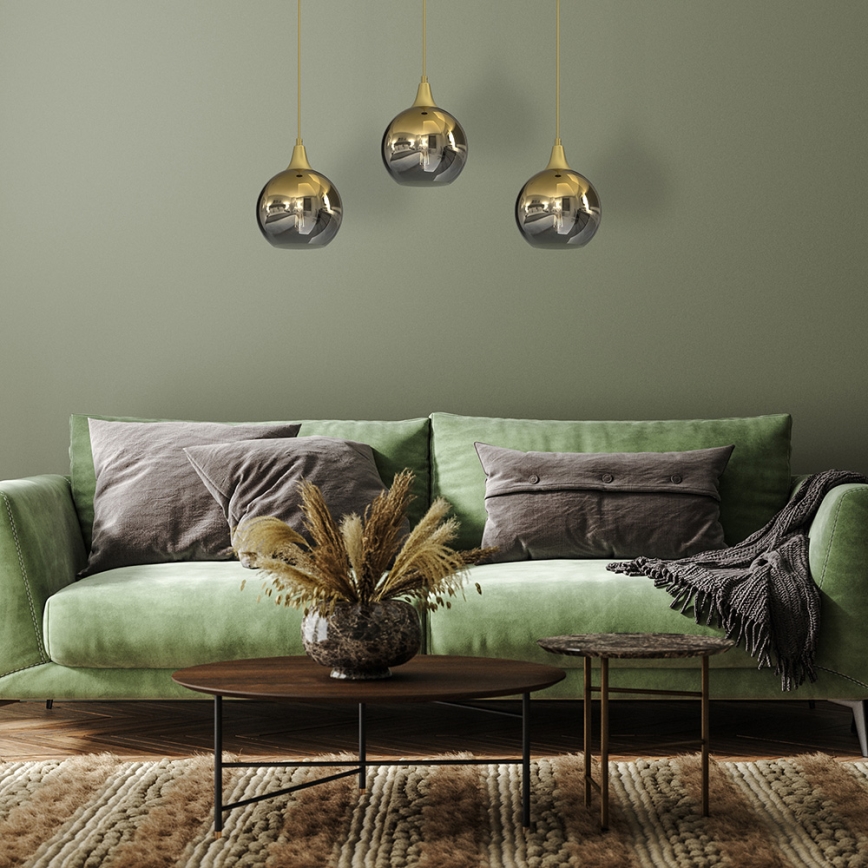 Ljuskrona med upphängningsrem MONTE 3xE27/60W/230V guld