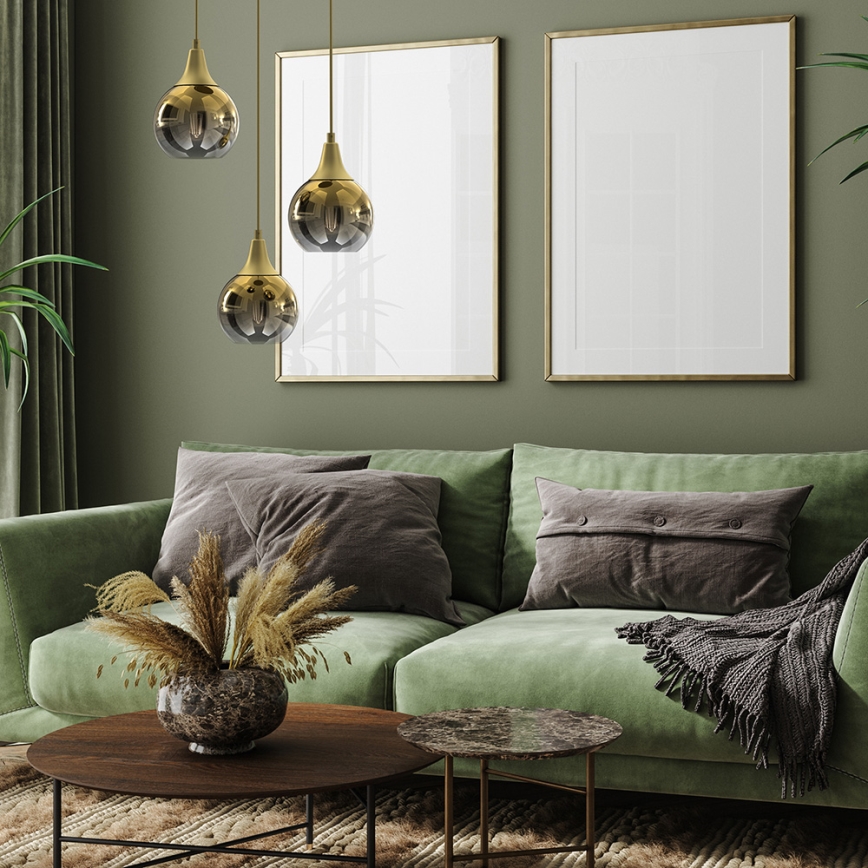 Ljuskrona med upphängningsrem MONTE 3xE27/60W/230V gyllene