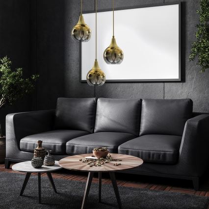 Ljuskrona med upphängningsrem MONTE 3xE27/60W/230V gyllene