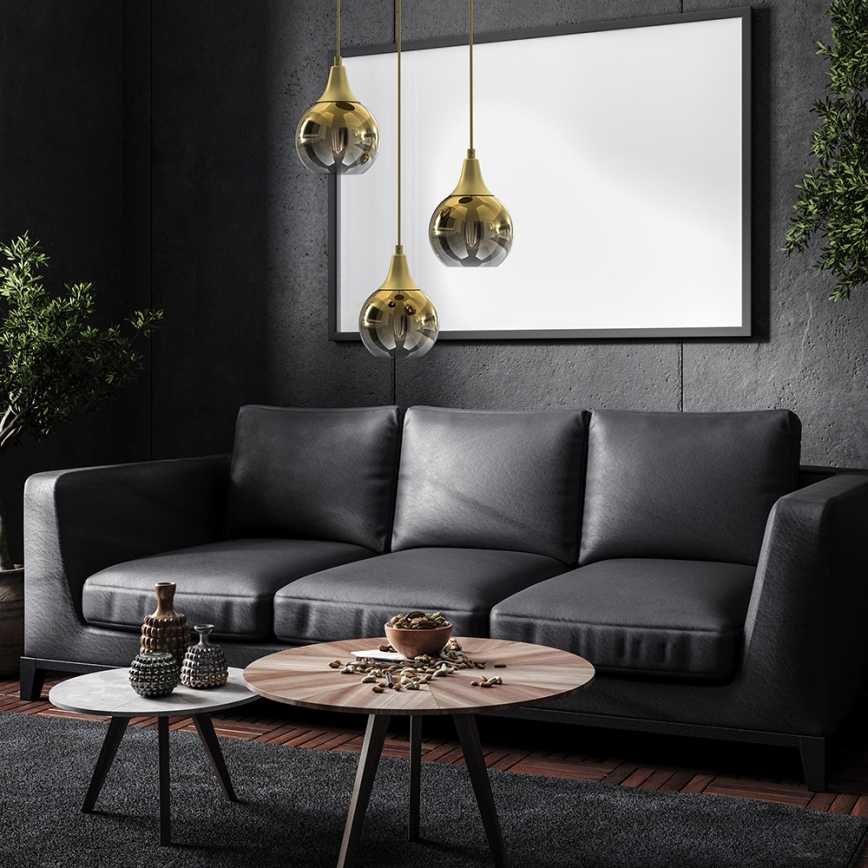 Ljuskrona med upphängningsrem MONTE 3xE27/60W/230V gyllene