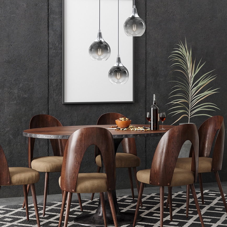 Ljuskrona med upphängningsrem MONTE 3xE27/60W/230V matt krom