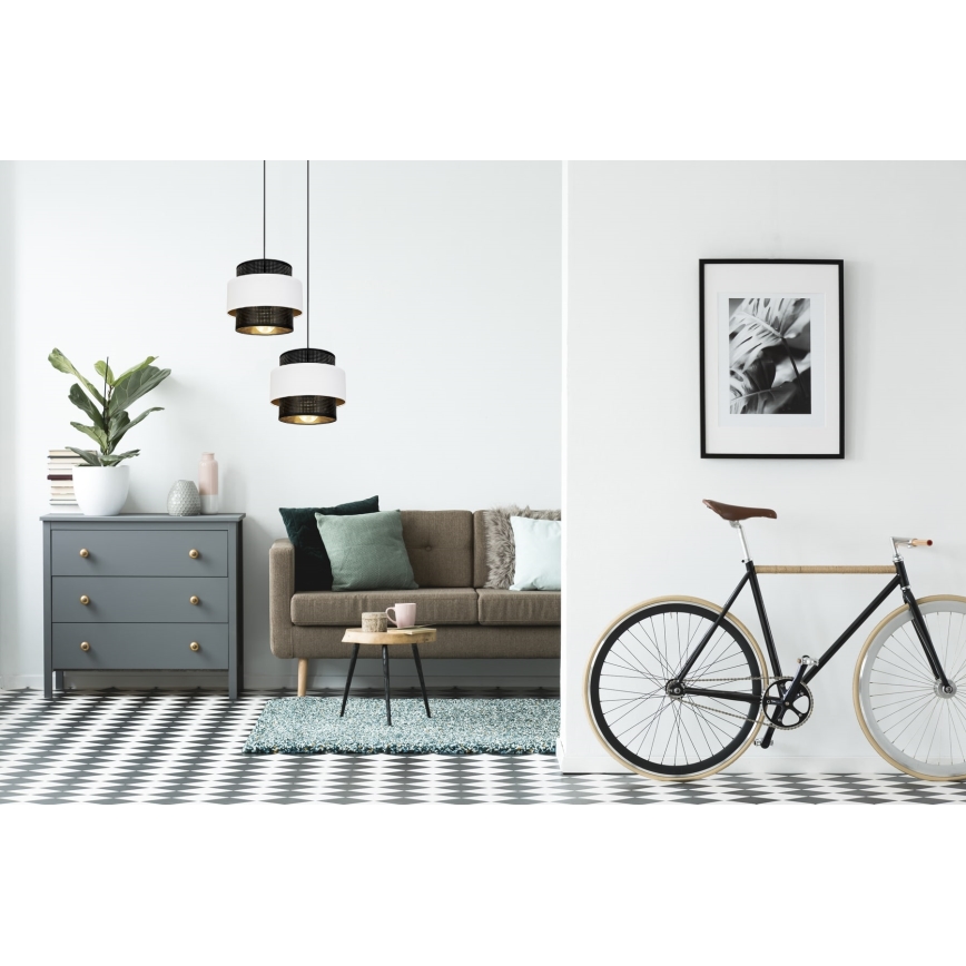 Ljuskrona med upphängningsrem NESS 2xE27/60W/230V diameter 30 cm svart/vit