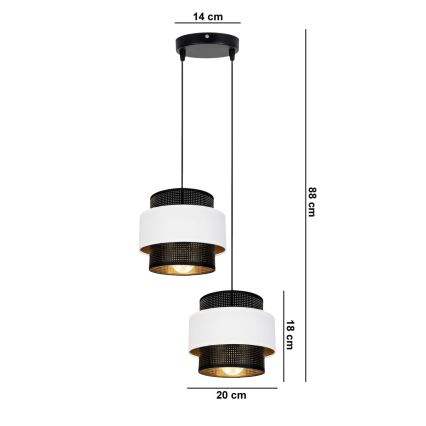 Ljuskrona med upphängningsrem NESS 2xE27/60W/230V diameter 30 cm svart/vit