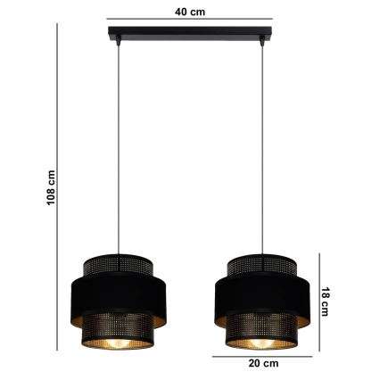 Ljuskrona med upphängningsrem NESS 2xE27/60W/230V svart