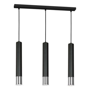 Ljuskrona med upphängningsrem NEST 3xGU10/8W/230V svart/skinande krom