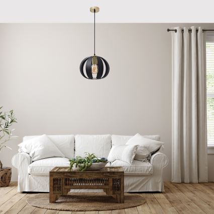 Ljuskrona med upphängningsrem NEWTON 1xE27/15W/230V svart/gyllene