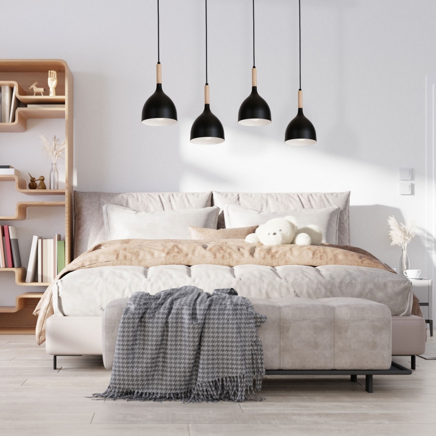 Ljuskrona med upphängningsrem NOAK WOOD 4xE27/60W/230V