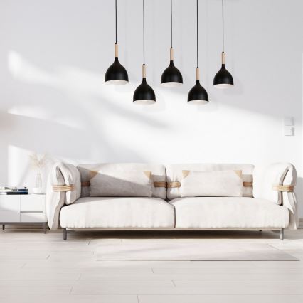 Ljuskrona med upphängningsrem NOAK WOOD 5xE27/60W/230V