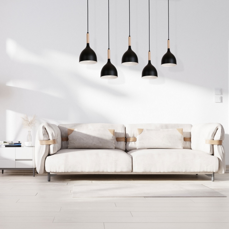 Ljuskrona med upphängningsrem NOAK WOOD 5xE27/60W/230V