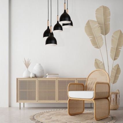 Ljuskrona med upphängningsrem NOAK WOOD 5xE27/60W/230V