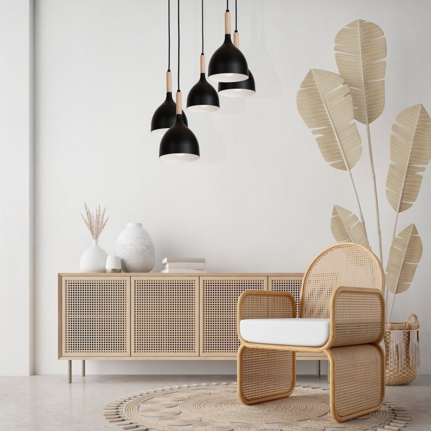 Ljuskrona med upphängningsrem NOAK WOOD 5xE27/60W/230V