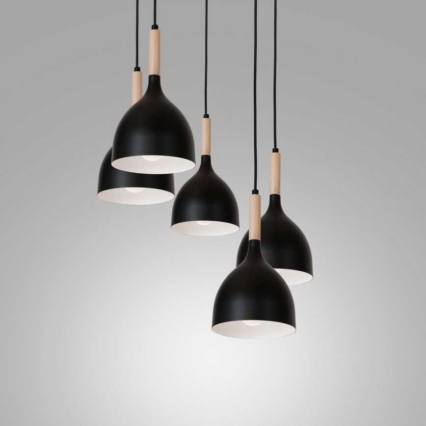 Ljuskrona med upphängningsrem NOAK WOOD 5xE27/60W/230V