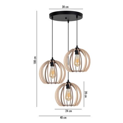 Ljuskrona med upphängningsrem  påRO 3xE27/60W/230V