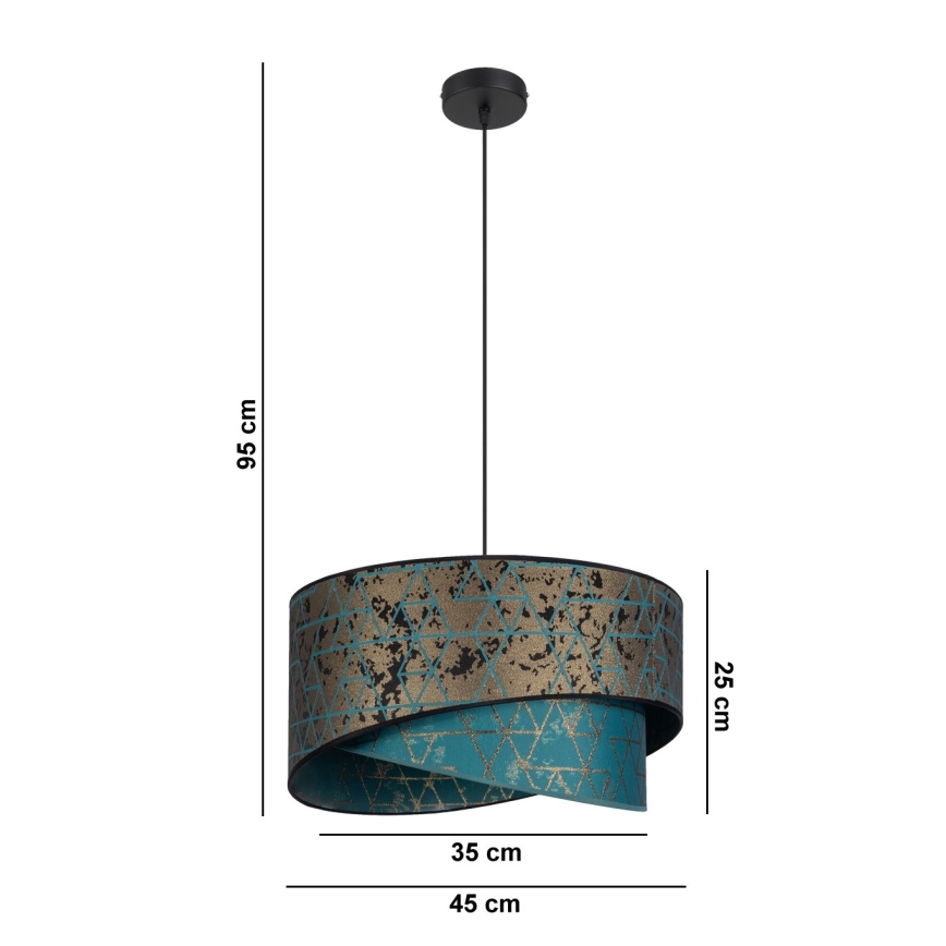 Ljuskrona med upphängningsrem  REZO 1xE27/60W/230V turkos /gyllene