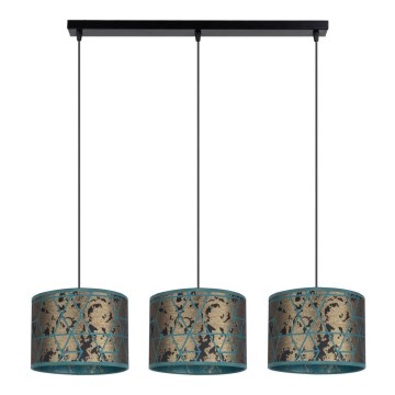 Ljuskrona med upphängningsrem  REZO 3xE27/60W/230V gyllene /turkos 