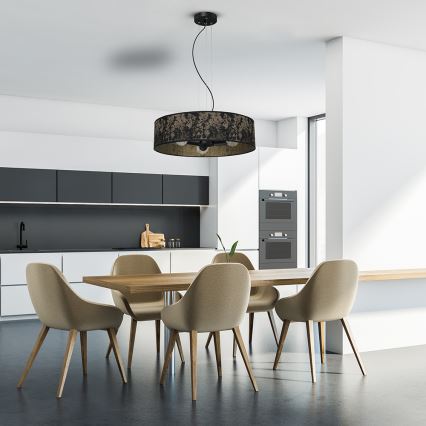 Ljusskrona med upphängningsrem  SATINO 3xE27/60W/230V svart /gyllene 